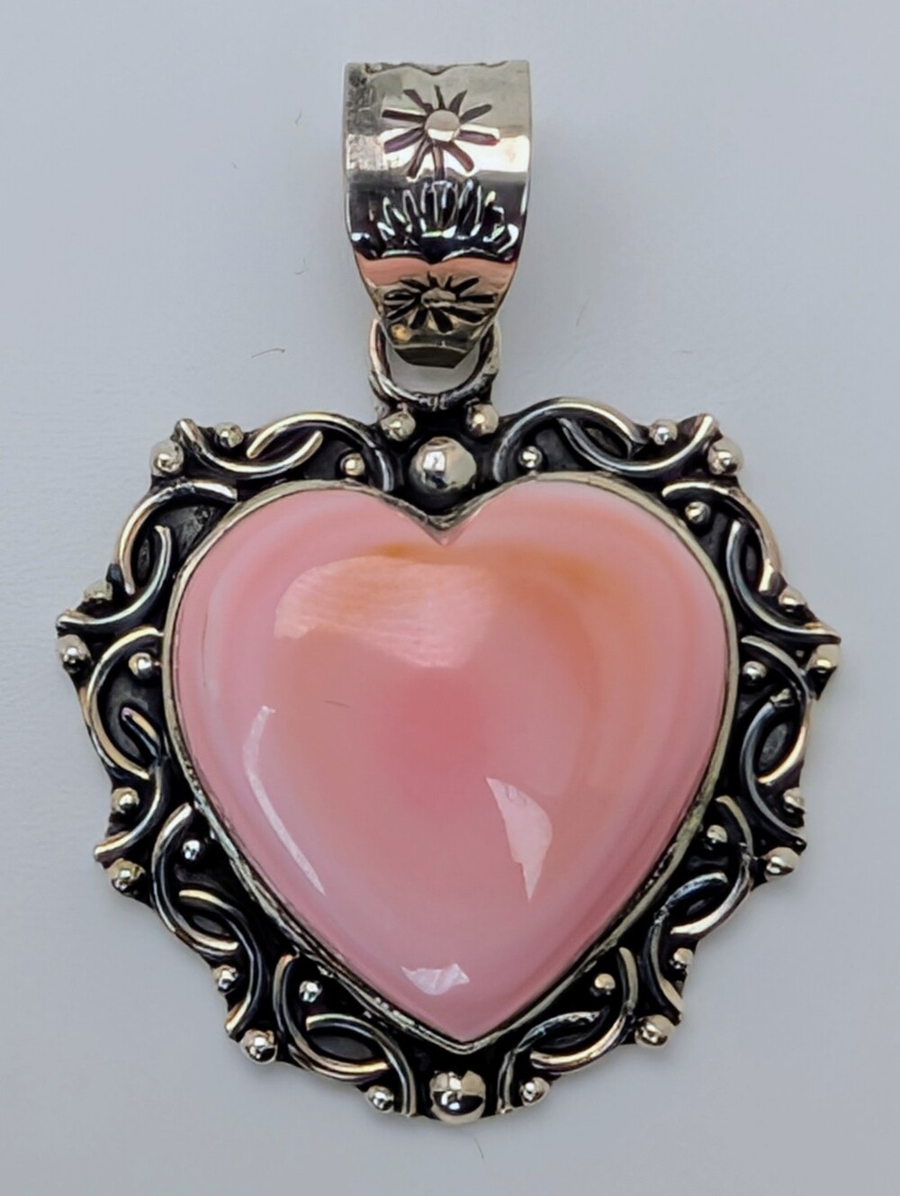 Pink Conch Heart Pendant S925 Sterling Silver